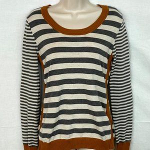 Soft Gray & Mustard Striped Sweater